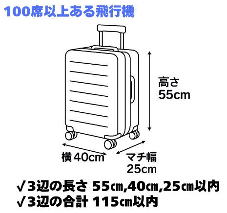 機内持ち込み 手荷物サイズ 100席以上